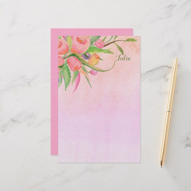 Young, Pink, and in Bloom Personalized Stationery (Front/Back In Situ)