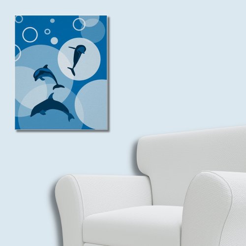 Young Playful Blue Wave Jumping Dolphins  Poster