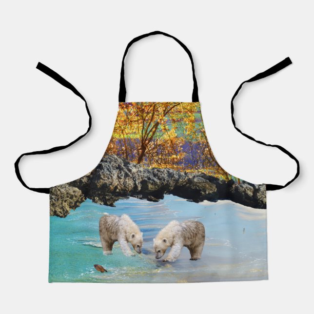 Young Polar Bear Cubs Fishing, Kids Apron (Front)