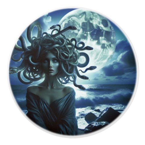 Young Pretty Medusa by the Moon  Ocean Ceramic Knob