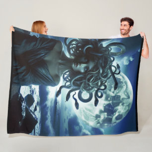 Young Pretty Medusa by the Moon & Ocean Fleece Blanket