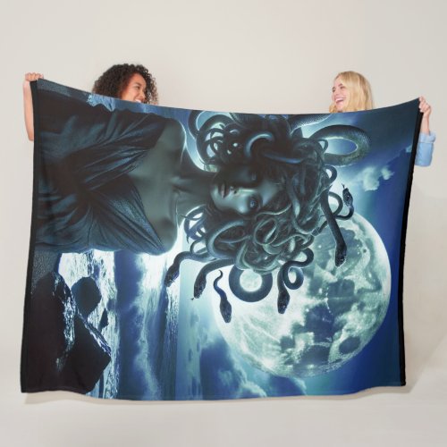 Young Pretty Medusa by the Moon  Ocean Fleece Blanket