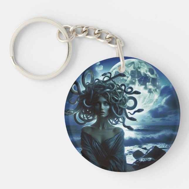 Young Pretty Medusa by the Moon & Ocean Keychain (Front)