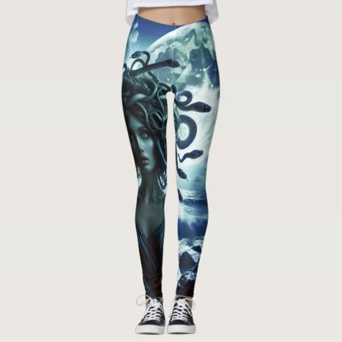 Young Pretty Medusa by the Moon  Ocean Leggings