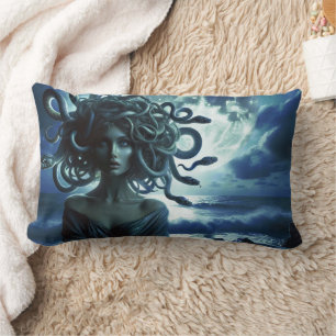 Young Pretty Medusa by the Moon & Ocean Lumbar Pillow