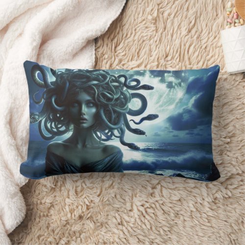 Young Pretty Medusa by the Moon  Ocean Lumbar Pillow