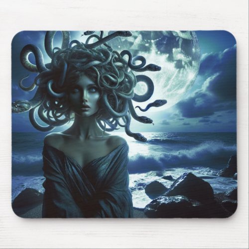 Young Pretty Medusa by the Moon  Ocean Mouse Pad