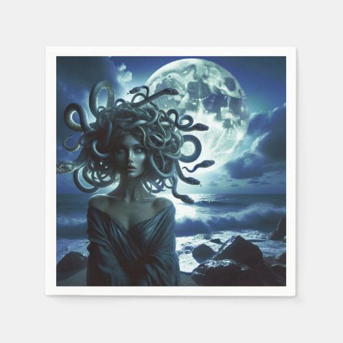 Young Pretty Medusa by the Moon  Ocean Napkins