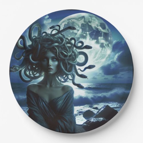 Young Pretty Medusa by the Moon  Ocean Paper Plates