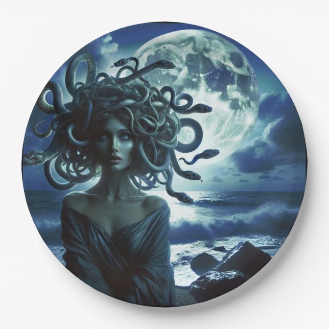 Young Pretty Medusa by the Moon & Ocean Paper Plates (Front)