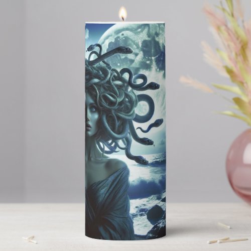 Young Pretty Medusa by the Moon  Ocean Pillar Candle