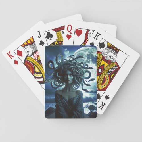 Young Pretty Medusa by the Moon  Ocean Playing Cards