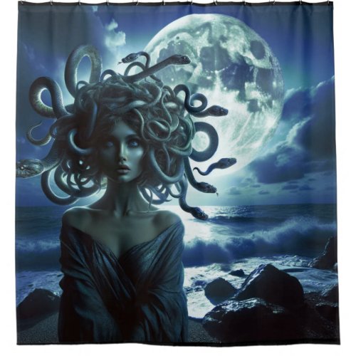 Young Pretty Medusa by the Moon  Ocean Shower Curtain