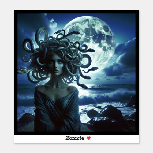 Young Pretty Medusa by the Moon  Ocean Sticker
