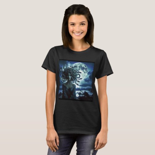 Young Pretty Medusa by the Moon  Ocean T_Shirt