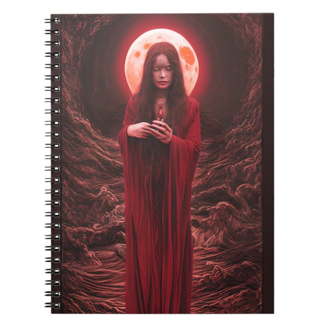 Young Priestess Praying To Blood Moon Notebook (Front)