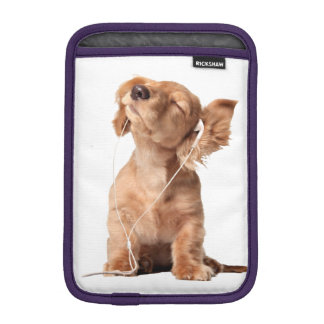 Young Puppy Listening to Music on Headphones iPad Mini Sleeve