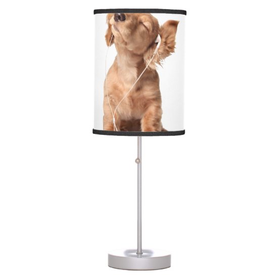 Young Puppy Listening to Music on Headphones Table Lamp