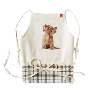 Young Puppy Listening to Music on Headphones Zazzle HEART Apron