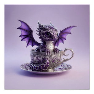 Young Purple & White Fairmont Dragon In A Tea Cup Poster