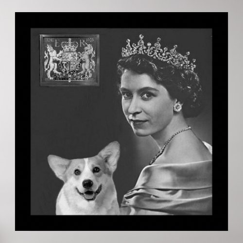 Young Queen Elizabeth II and corgi dog Poster