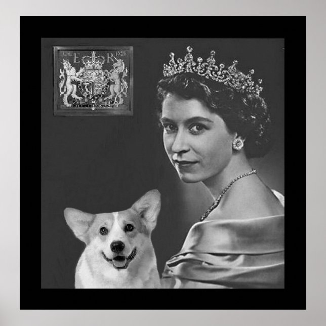 Young Queen Elizabeth II and corgi dog Poster (Front)