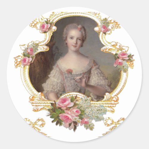Young Queen Marie Antoinette Pink Roses Cards Classic Round Sticker