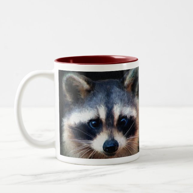 "Young Raccoon Portrait" Two-Tone Coffee Mug (Left)