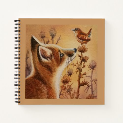 Young Red Fox  Carolina Wren Bird Watercolor Art Notebook