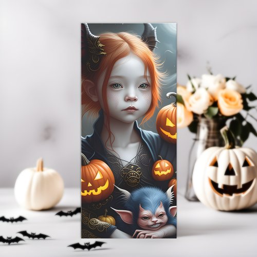 Young Redhead Demon with Pet Halloween Card