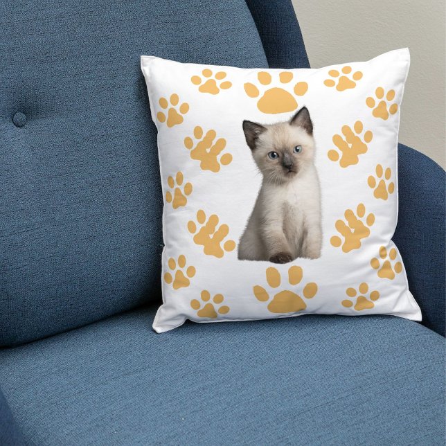 Young Siamese Cat White Beige Personalized Gift  Throw Pillow (Creator Uploaded)