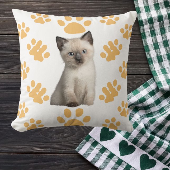 Young Siamese Cat White Beige Personalized Gift  Throw Pillow (Creator Uploaded)