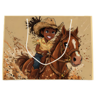 Young Smiling Girl Rides Her Horse Large Gift Bag