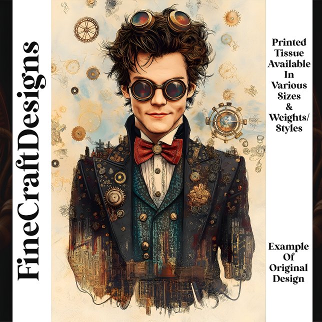 Young Smiling Steampunk Man Ornate P6 Decoupage Tissue Paper (Creator Uploaded)