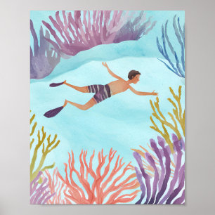 Young snorkeler enjoying the reef poster