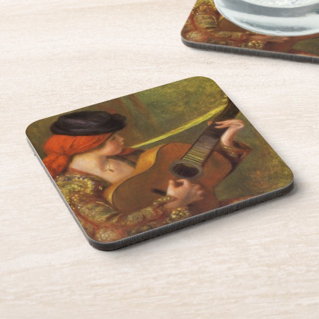 Young Spanish Woman with a Guitar by Pierre Renoir Beverage Coaster (Left Side)