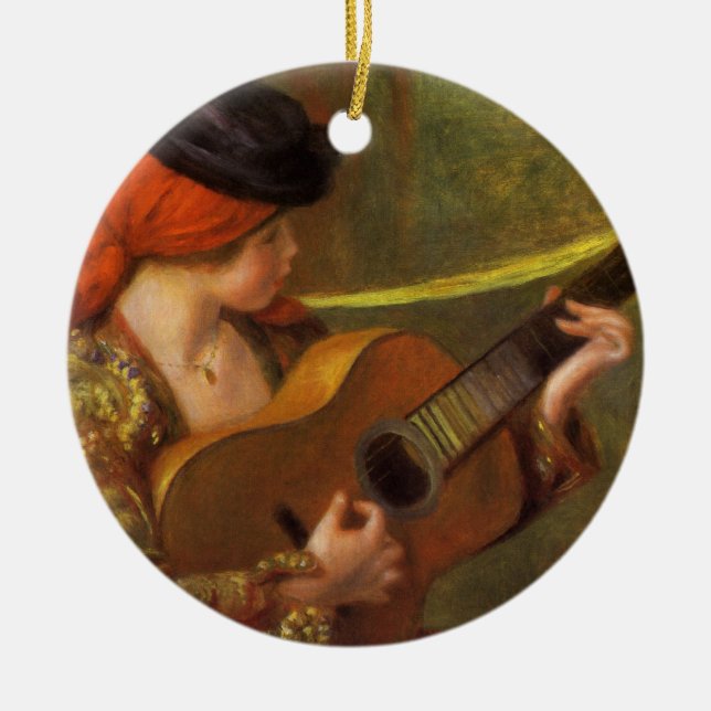 Young Spanish Woman with a Guitar by Pierre Renoir Ceramic Ornament (Front)