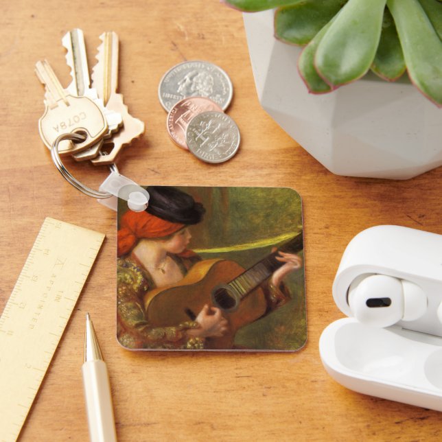 Young Spanish Woman with a Guitar by Pierre Renoir Keychain (Desk)