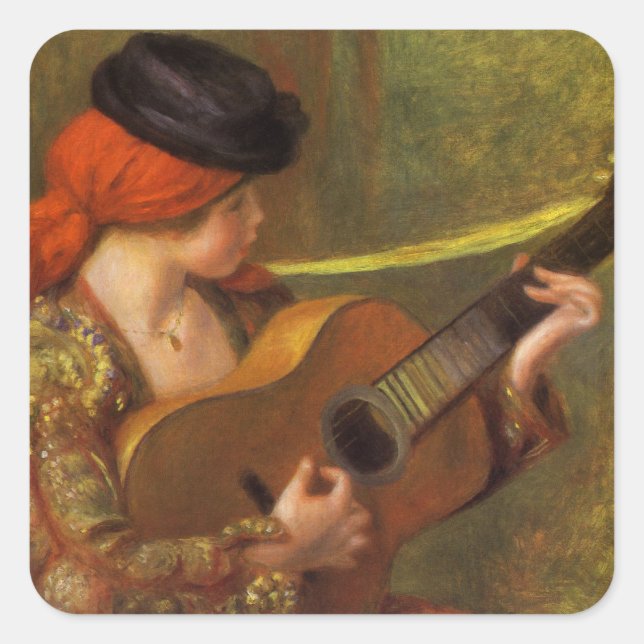 Young Spanish Woman with a Guitar by Pierre Renoir Square Sticker (Front)