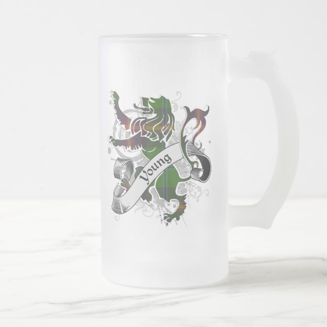 Young Tartan Lion Frosted Glass Beer Mug (Right)
