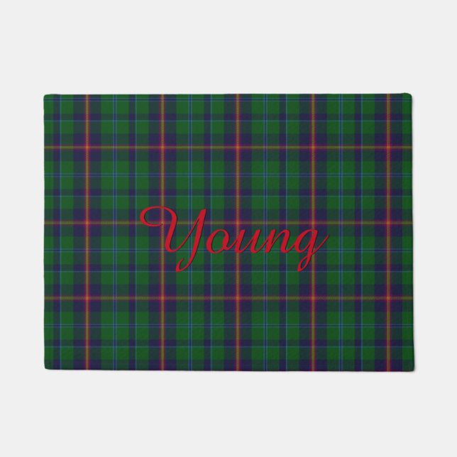 Young Tartan Plaid Welcome Door Mat (Front)