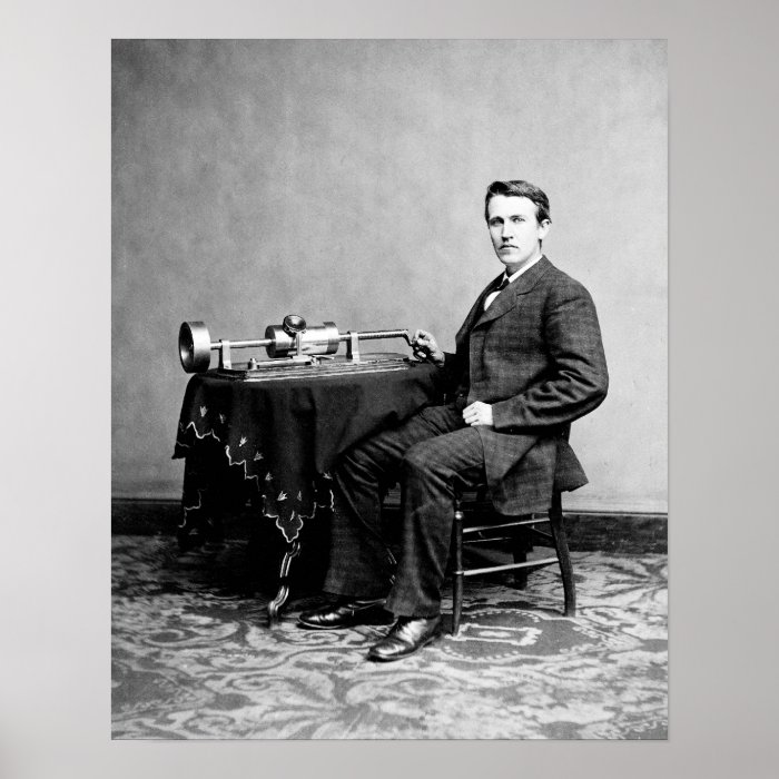 Young Thomas Edison and his Phonograph Machine Print