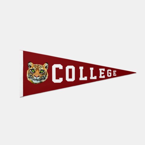 Young Tiger Face  Editable College Text on Maroon Pennant Flag
