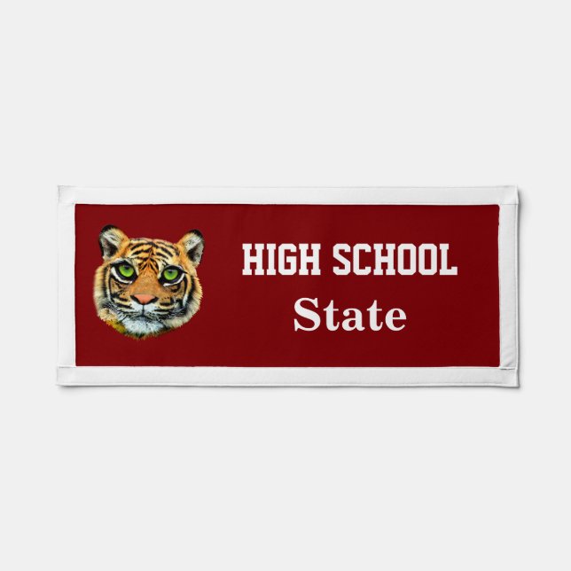 Young Tiger Face & High School Text on Maroon Pennant (Front)