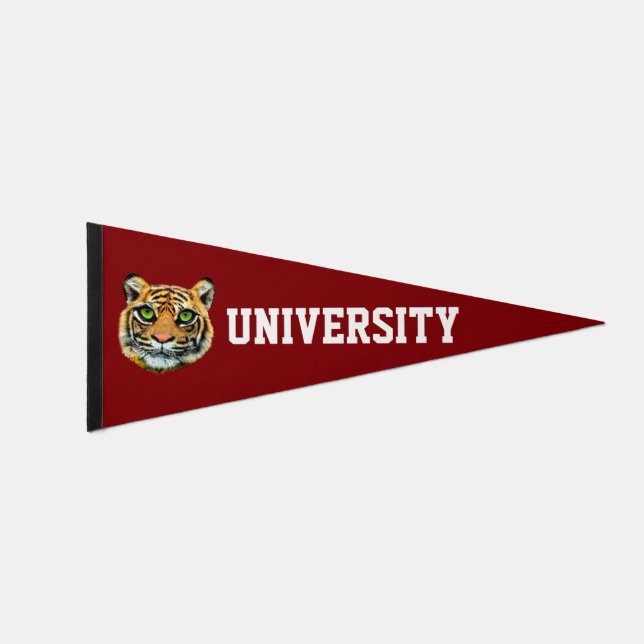 Young Tiger Face & University Text on Maroon Pennant Flag (Front)