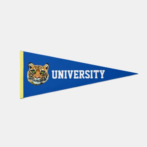 Young Tiger Face  University Text on Royal Blue Pennant Flag