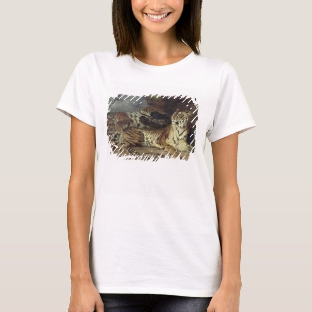 Young tiger playing with his mother, 1830 (oil on T-Shirt (Front)