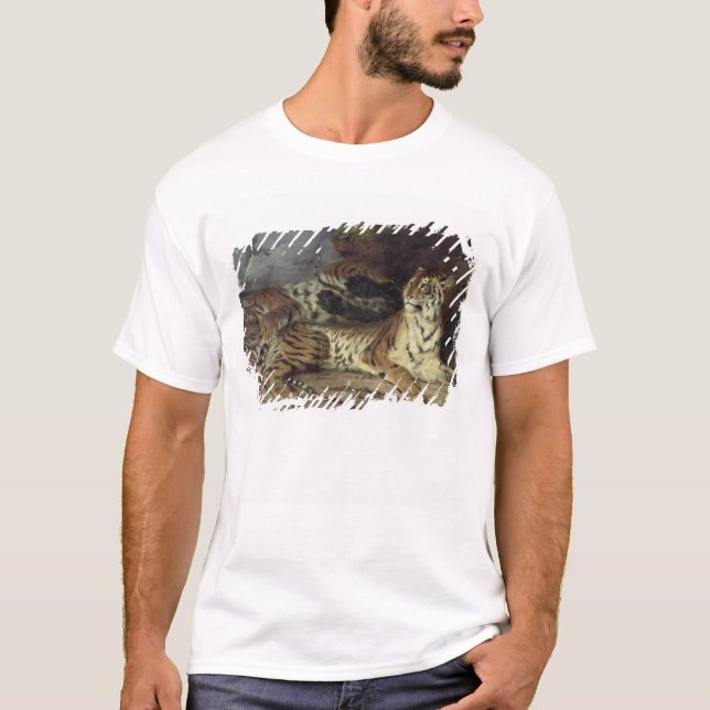 Young tiger playing with his mother, 1830 (oil on T-Shirt (Front)