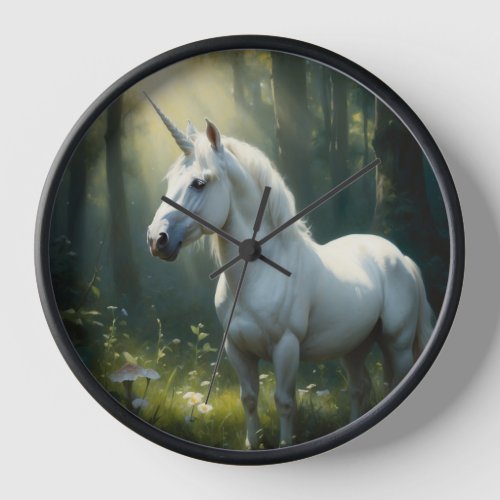 Young Unicorn in a Forest Glade Clock
