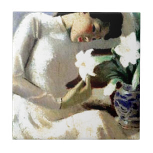 Young Vietnamese Woman with Lily Ceramic Tile